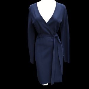 Diane Von Furstenberg Iconic Wrap Dress Navy Knit Sleek & Beautiful Size Small